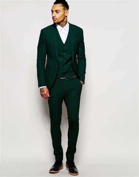 Asos Super Skinny Suit In Dark Green Asos Green Suit Men Dark