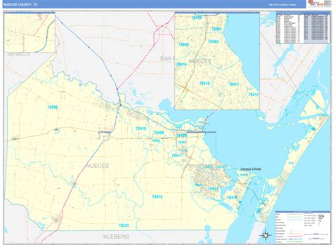 Nueces County Tx Zip Code Wall Map Basic Style By Marketmaps
