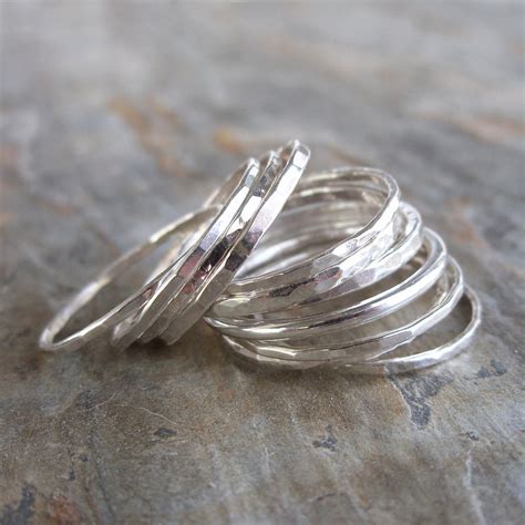 Set Of 10 Mixed Hammered Sterling Silver Stacking Rings Brightsmith