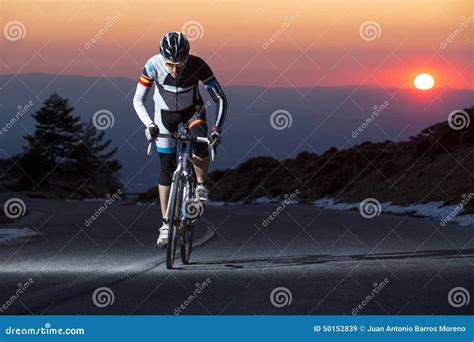 Cyclist Man Riding Mountain Bike At Sunset Stock Image Image Of Activity Autumn