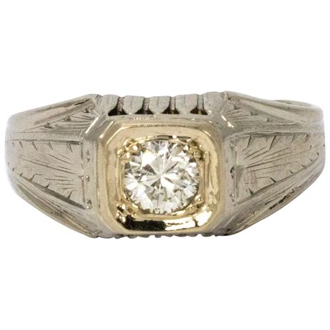 Art Deco 18 Karat Yellow And White Gold Diamond Ring For Sale At 1stdibs