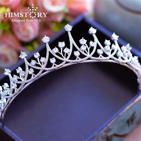 Himstory High Quality European Brides Zircon Tiara Headpieces Crown Full Cz Princess Wedding