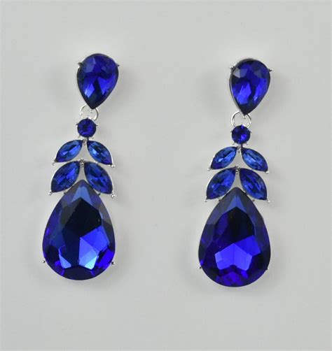 Blue Bridal Earrings Royal Blue Dangle Earrings Sapphire Etsy Uk