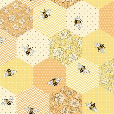 1 Yard Or 1 Fat Quarter Of Patchwork Bees By Designer Hazelfisher