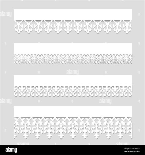 set of white seamless lace borders with shadows ornamental paper lines vector eps10 stock