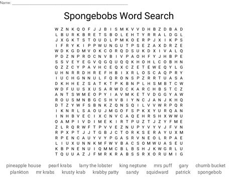 Spongebobs Word Search Wordmint