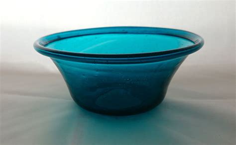 Antique Hand Blown Bowl Folded Edge Turquoise Glass By Johannasgaze On