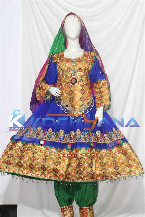 Afghan Dress Traditional Frock Afghani Frock Full Size Blue Kochyana