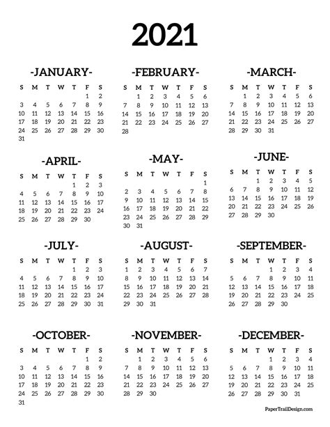 2021 Printable Calendar One Page Customize And Print