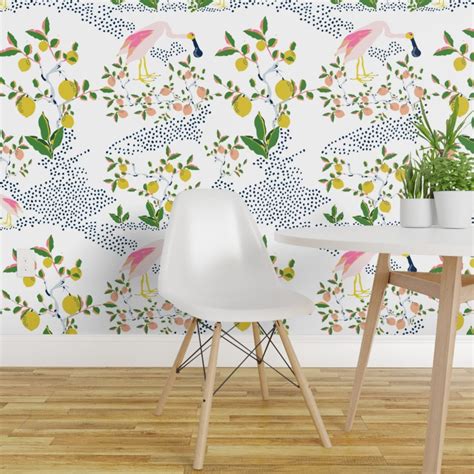 Peel And Stick Wallpaper 2ft Wide Tropical Exotic Birds Whimsical Nature
