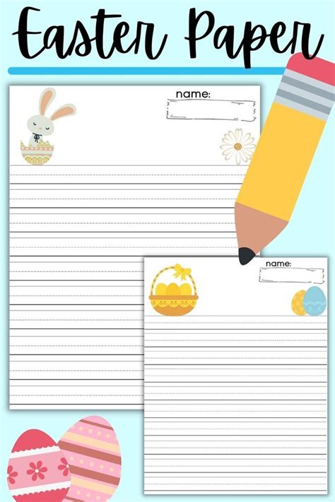 Vertical Easter Lined Paper With 4 Different Levels Of Spacing And Name