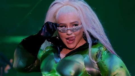 Christina Aguilera Performs Pride Show Wearing A Green Sparkly Strap On