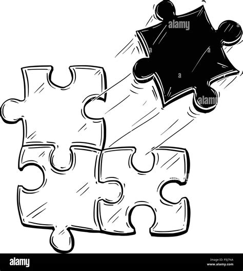 Vector Artistic Drawing Illustration Of Four Jigsaw Puzzle Pieces Stock