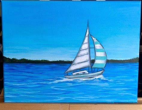 Seascape Acrylic Painting Sailboat Painting Acrylic Boat Painting
