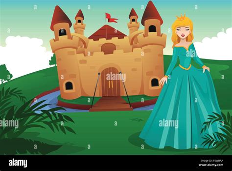 Una Ilustración Vectorial De La Princesa Delante De Su Castillo Imagen