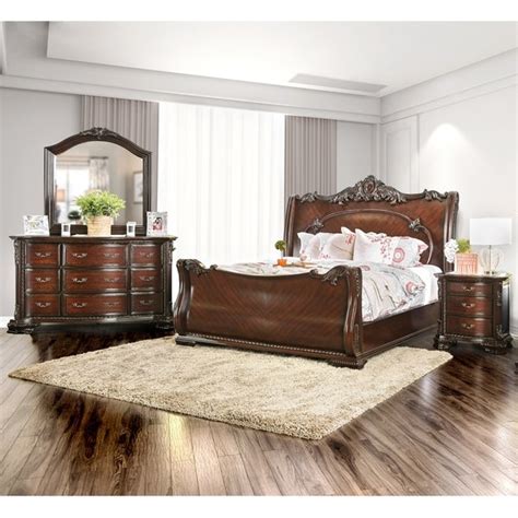 Furniture Of America Sumy Traditional Oak 4 Piece Bedroom Set Bed