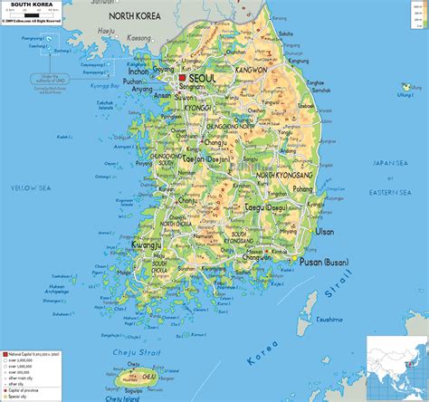 Physical Map Of South Korea Ezilon Maps