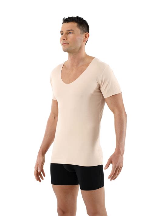 albert kreuz laser cut invisible seamless deep v neck undershirt short sleeves stretch cotton