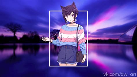Wallpaper Femboy Anime Sky Picture In Picture Purple Eyes Animal