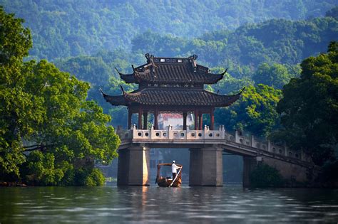Fond Décran Chine Lac Eau Réflexion Parc Tourisme Château