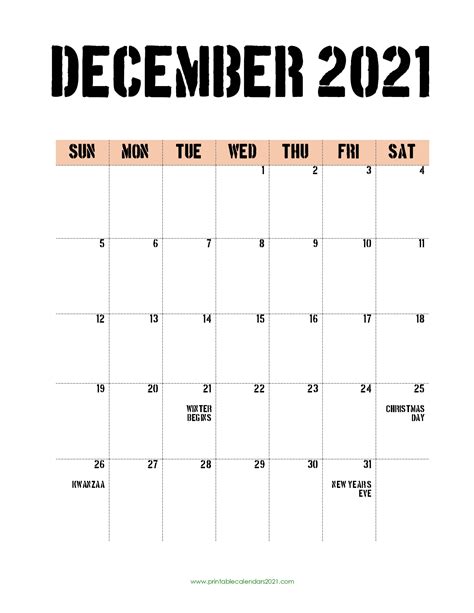 December 2021 Calendar Printable Pdf Calendar Printables Free Blank