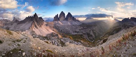Tre Cime Di Lavaredo At Sunset Dolomites Italy Stock Image Image Of