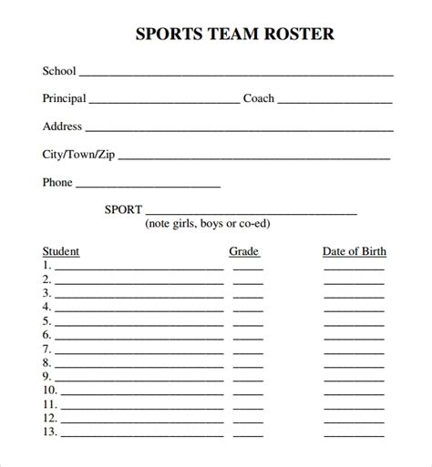 Free 7 Sample Sports Roster Templates In Pdf Ms Word