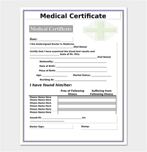 Medical Certificate Templates Word Excel Formats