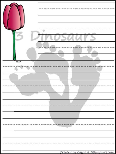 Free Flower Themed Writing Paper Printable 3 Dinosaurs