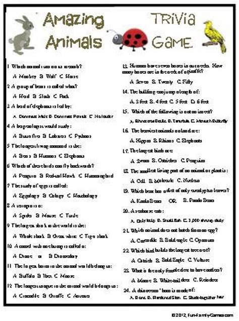 Amazing Animals Trivia Game Etsy In 2020 Trivia Questions For Kids