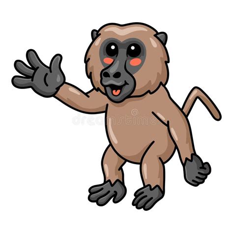 Cute Little Baboon Monkey Cartoon Waving Hand Stock Vector