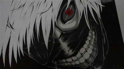 Wallpaper Drawing White Hair Anime Red Eyes Kaneki Ken Tokyo Ghoul Fan Art Art