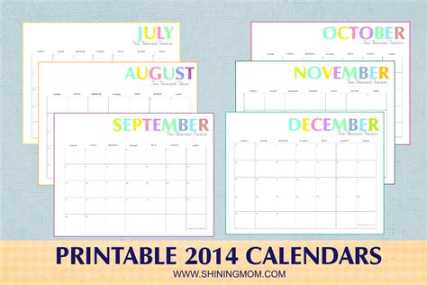 Free Printable Colorful 2014 Calendars By Shining Mom