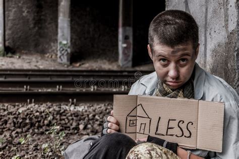 Homeless Poor Woman With Sign Stock Image Image Of Alone Depression