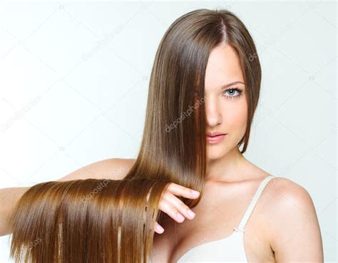 Girl With Brown Long Shiny Hair — Stock Photo © Koji6aca 45962407