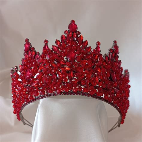 Red Crown Bridal Crown High Crystal Tiara Royal Crown Etsy