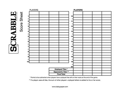 Printable Scrabble Score Card