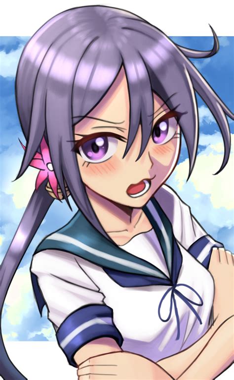 Safebooru 1girl Absurdres Akebono Kancolle Blush Border Crossed Arms Embarrassed Flower From