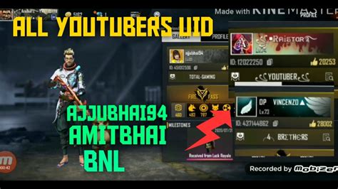 What is b2k free fire id? ALL FREE FIRE YOUTUBER UID - YouTube