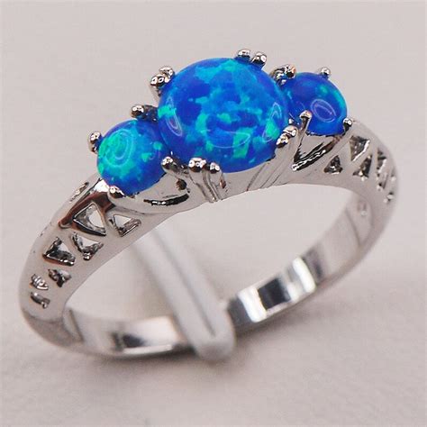 Blue Fire Opal 925 Sterling Silver Woman Ring Size 6 7 8 9 10 11 F596