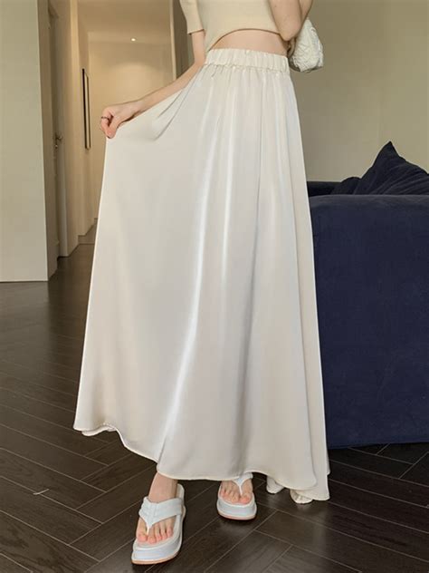 Tigena Casual Solid All Match Ankle Length Satin Skirt Women