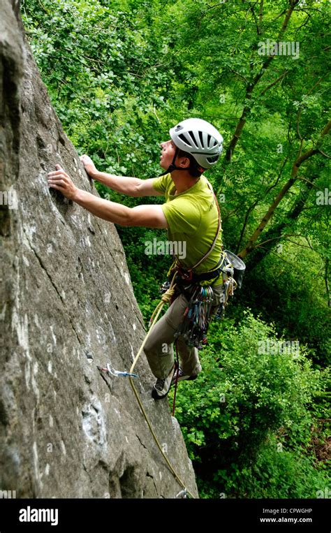 A Rock Climber Leading A Climb Stock Photo Alamy
