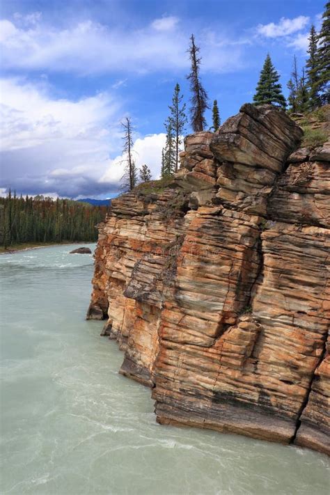 Jasper National Park Sandstone Cliffs Along The Athabasca River Below
