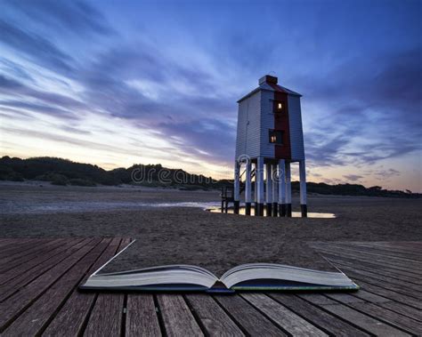 Beautiful Landscape Sunrise Stilt Lighthouse Beach Conceptual Stock
