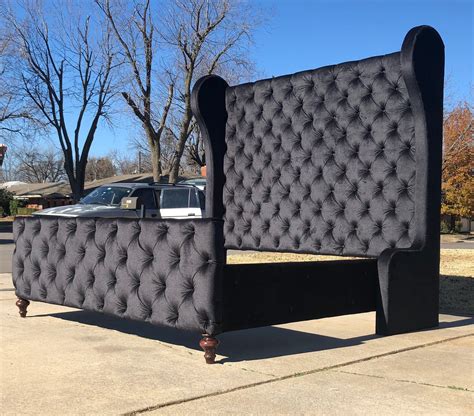 Tufted Tall Bed Frame Wingback Headboard Upholstered Velvet Etsy In 2022 Headboards For Beds