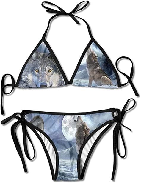 Amazon Com Decor Bikini Set Wolf At The Moon Night Padded Top Side