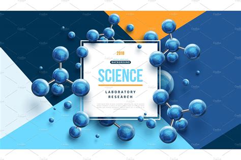 Science Banner With Blue Molecules Education Illustrations ~ Creative