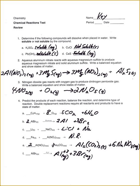 Predicting The Products Of Chemical Reactions Worksheet