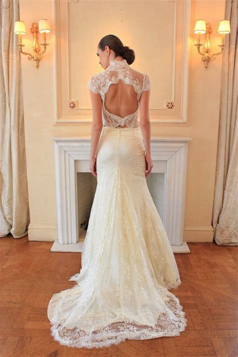 2 Piece Wedding Dress With Lace Top Open Back