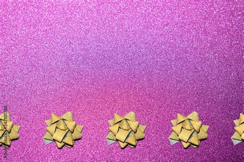 Border Of Gold Glitter Star Ribbon On A Pink Glitter Background For